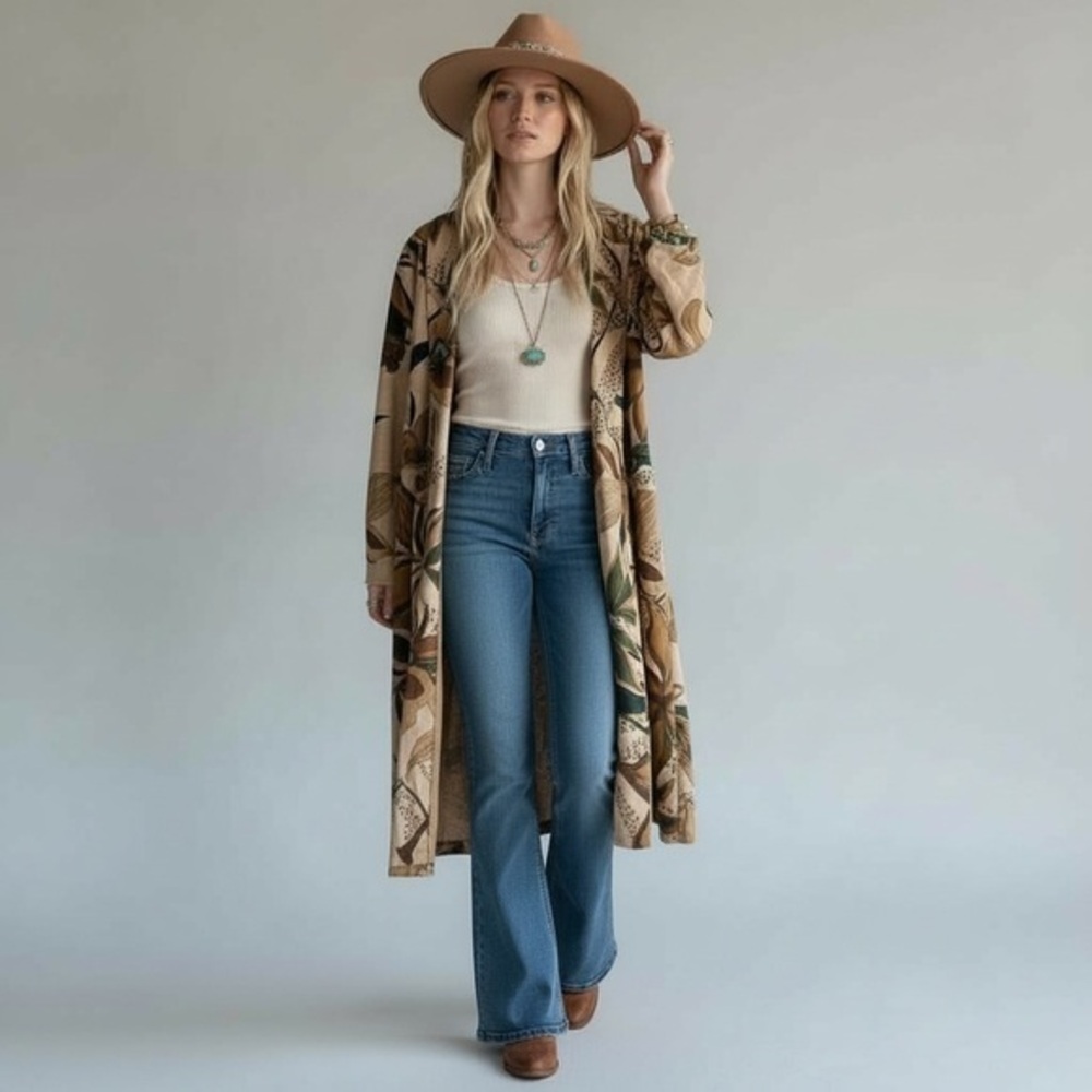 Woman’s Faux Suede Floral Longline Cardigan